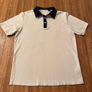 Theory Men's Off White & Black Contrast Short Sleeve Polo Shirt Size Medium